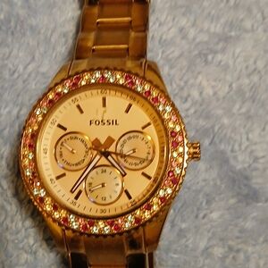Fossil Women's Gold Watch with Pink Accents